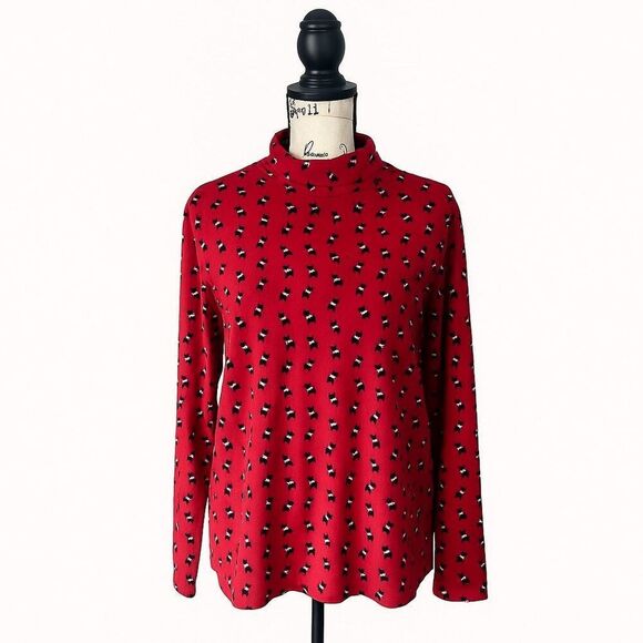 Holiday Editions Women’s XXL Red Scotty Dog Print Turtleneck Top | Long Sleeve F - Picture 1 of 5